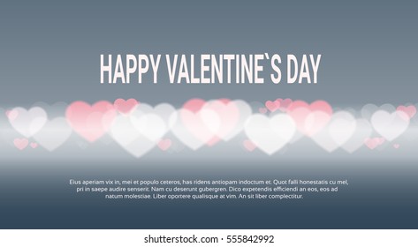 Valentine Day Gift Card Holiday Love Heart Shape Banner With Copy Space Flat Vector Illustration