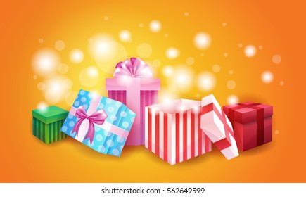 Valentine Day Gift Card Holiday Love Present Colorful Gift Box Banner Flat Vector Illustration