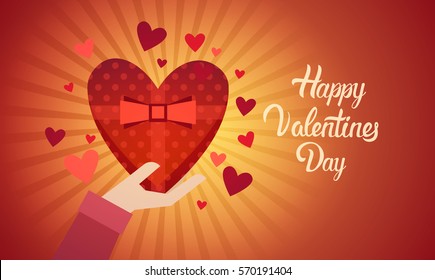 Valentine Day Gift Card Holiday Love Heart Shape Flat Vector Illustration