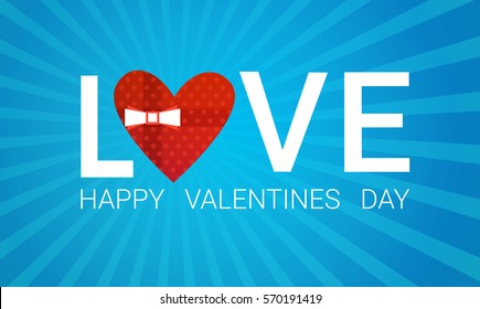 Valentine Day Gift Card Holiday Love Heart Shape Flat Vector Illustration