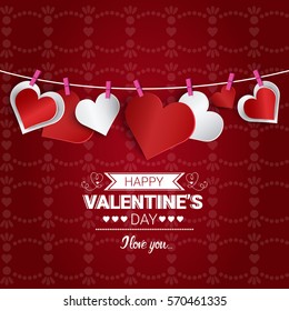 Valentine Day Gift Card Holiday Love Heart Shape Flat Vector Illustration