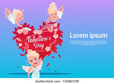 Valentine Day Gift Card Holiday Amour Love Cupid Heart Shape Flat Vector Illustration