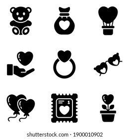 valentine day glyph vector icons set, modern vector smooth style, using for web or mobile applications  