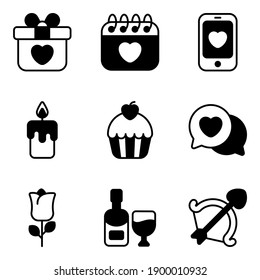 valentine day glyph vector icons set, modern vector smooth style, using for web or mobile applications  