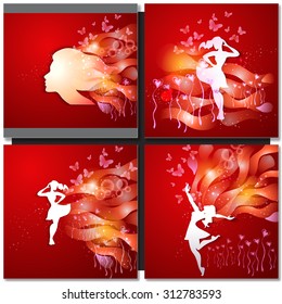 Valentine Day Greeting Card. Beautiful young woman with flowers. Paper art design.