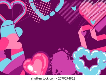 Valentine Day greeting card with various hearts. Romantic background.