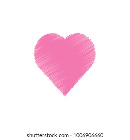 Valentine day hand drawn scribbled pink heart on white background, line art drawing icon, doodle art design, vector illustration