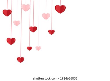 Valentine day, hanging heart paper on white background , love romantic concept  Vector illustration