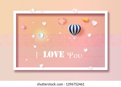 Valentine day happy love background with Heart and Balloons Shaped, Vector illustration for Wallpaper, flyers, invitation, card, posters, brochure, banner. paper cut, origami style for business print.