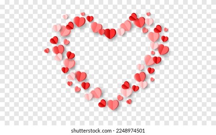 Marco cardíaco de San Valentín. Forma de corazón confetti. Marco con corazones rosados y rojos.Decoración de corazones de papel.Marcos de corazón 3D espacio para texto.