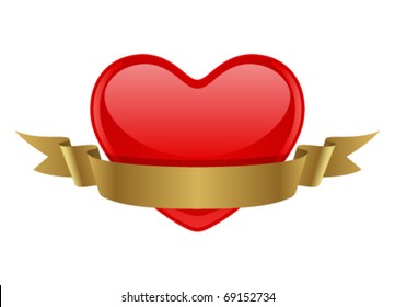 Valentine Day heart with gold ribbon vector object
