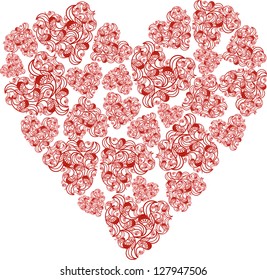 Valentine day heart made of small hearts on paper card