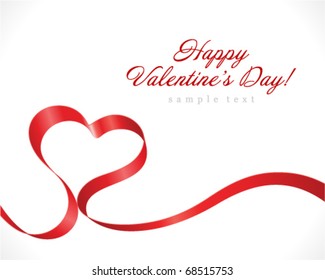 Valentine Day heart from red silk ribbon vector background