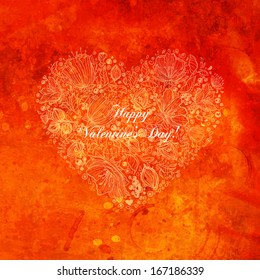 Valentine Day Heart. Vector Illustration. Floral Ornament with Flowers. Red Holiday Background.