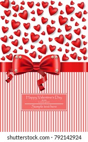 Valentine day Hearts card with bow Vector realistic illustrations
