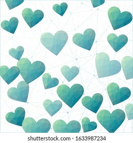 Valentine Day hearts cover. Polygonal hearts in yellow blue colors. Amazing digital design. Authentic vector illustration.
