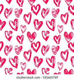 Valentine Day hearts pattern. Background of hand drawn heart icons. Seamless pink valentines for 14 February love celebration. Marker or felt-tip pen sketch drawing. Greeting card design element