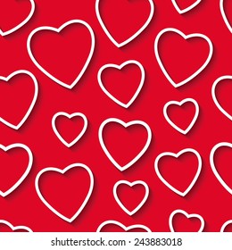 Valentine is Day hearts seamless pattern on a red background, design element templates for holiday greeting cards