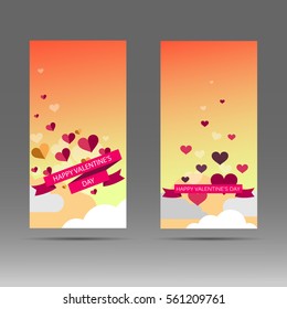 Valentine day hearts at the sky. Abstract vector banner.