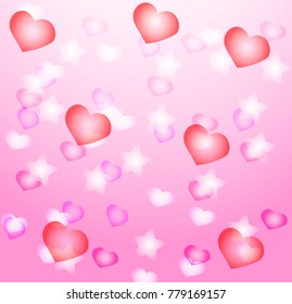 Valentine ‘s day hearts , stars background , vector illusration.