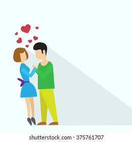 Valentine Day Holiday Silhouette Couple Lovers Embrace Heart Shape Flat Vector Illustration