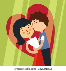 Valentine Day. Hugging kissing couple in love. Vector illustration