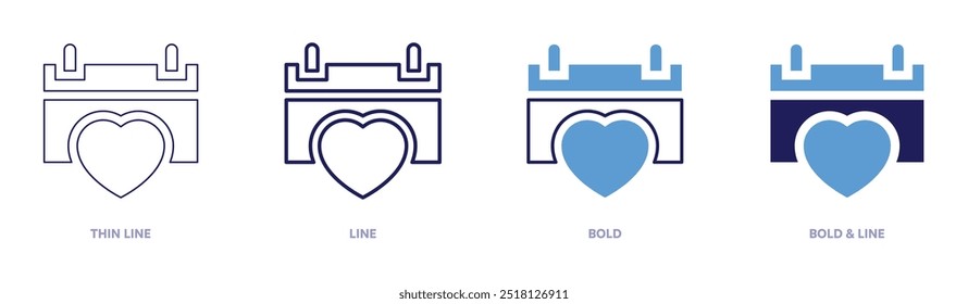 Valentine day icon in 4 different styles. Thin Line, Line, Bold, and Bold Line. Duotone style. Editable stroke.