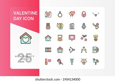 Valentine Day icon pack for your web site design, logo, app, UI. Valentine Day icon lineal color design. Vector graphics illustration and editable stroke. EPS 10.
