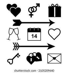 Valentinstag Symbol Set Element einfache Form Vektorgrafik. Symbolsatz für Kollektion