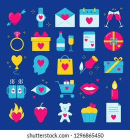 Valentine day icon set in flat style
