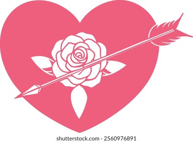 Valentine day icon.cupids arrow through-a rose filled hear.This is an editable eps vector icon.