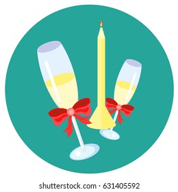 Valentine Day. Icons in a flat style on a round background. Vector image. Element of design, interface