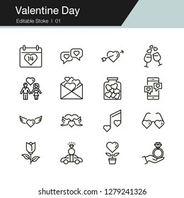 Valentine Day icons. Modern line design. For presentation, graphic design, mobile application, web design, infographics, UI. Editable Stroke. Vector illustration.