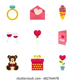 Valentine day icons set. Flat set of 9 valentine day vector icons for web isolated on white background