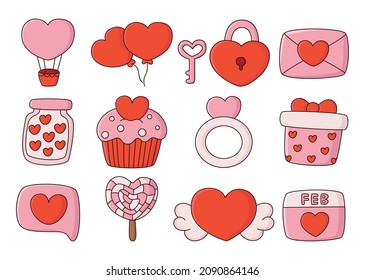 Valentine day icons set isolated on white background. vector Illustration.