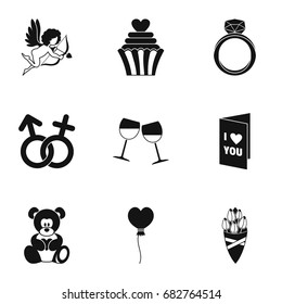 Valentine day icons set. Simple set of 9 valentine day vector icons for web isolated on white background