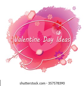 Valentine Day Ideas vector headline - illustration of heart with arrow in bubble line frame on watercolor blotch background. Valentine Day Ideas typography text. For lessons, article, note. Isolated. - Shutterstock ID 357578390