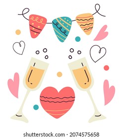 Valentine Day isolated hand draen style set