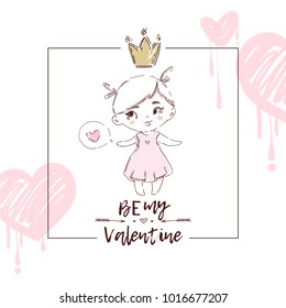 Valentine day kids love beautiful background.  Hand drawn vector design elements for fashion print, poster, sale banner, greeting card, invitation. 