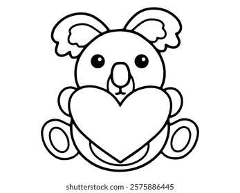 Valentine Day Koala Holding Heart Line Art