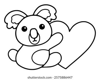 Valentine Day Koala Holding Heart Line Art