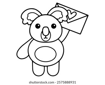 Valentine Day Koala Holding a Letter Black and White