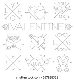 Valentine day labels and symbols. Thin line vector minimalist icon set.