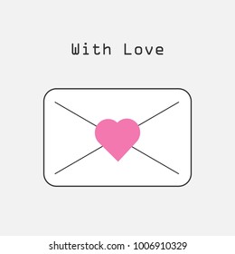 Valentine day letter with pink heart, simple design, vector illustration