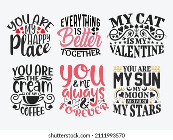 Valentine day Lettering quotes design bundle vector, 14th February typographic badge emblem vector design.
