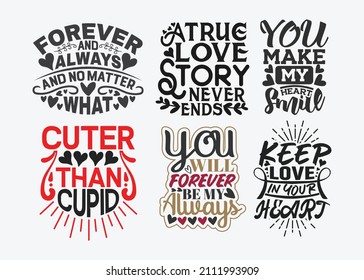 Valentine day Lettering quotes design bundle vector, 14th February typographic badge emblem vector design.