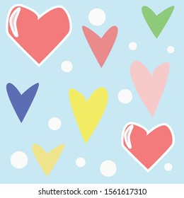 Valentine day light blue pattern with color hearts