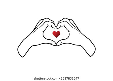 valentine day line art illustration of two hands forming-