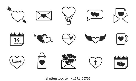 valentine day line icon set. romantic and love symbols. isolated vector images