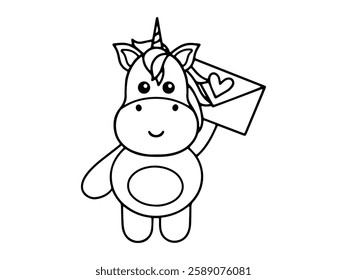 Valentine Day Lion Holding a Letter Black and White